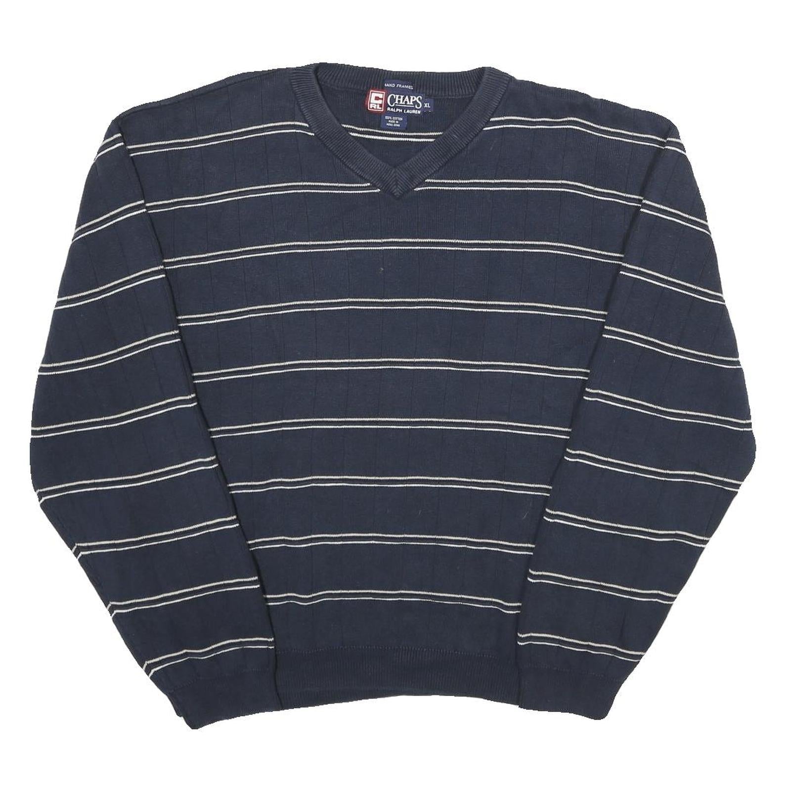 CHAPS RALPH LAUREN Mens Blue & White Patterned Cotton Jumper V-Neck Rib Knit XL Refurbished - N/A refurbished available on Cerqular