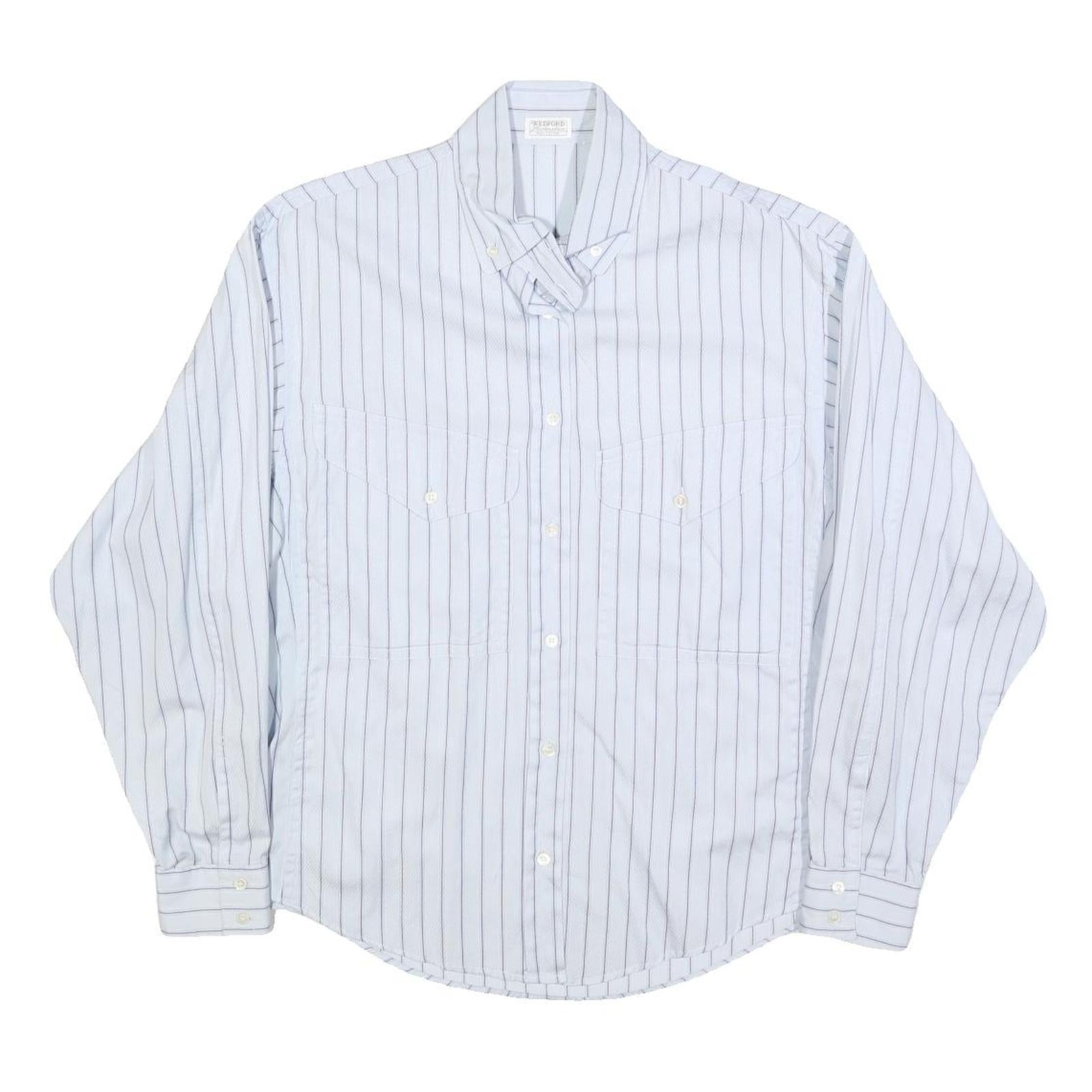 REDFORD Womens White & Blue Striped Shirt L Button Down Collar Cotton Blend Refurbished - N/A refurbished available on Cerqular