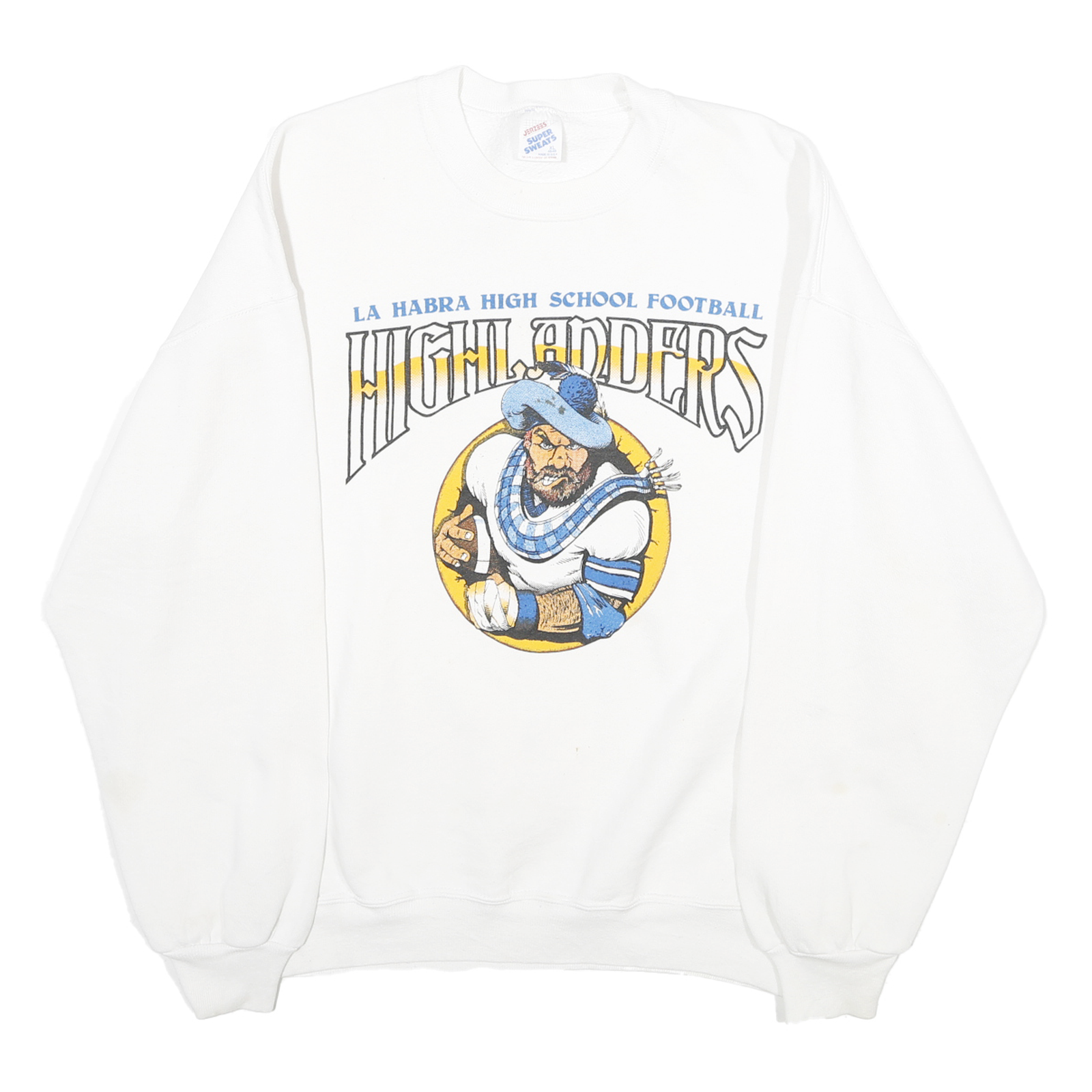 JERZEES Mens White La Habra High School Football Highlanders Crew Neck XL Refurbished - N/A refurbished available on Cerqular