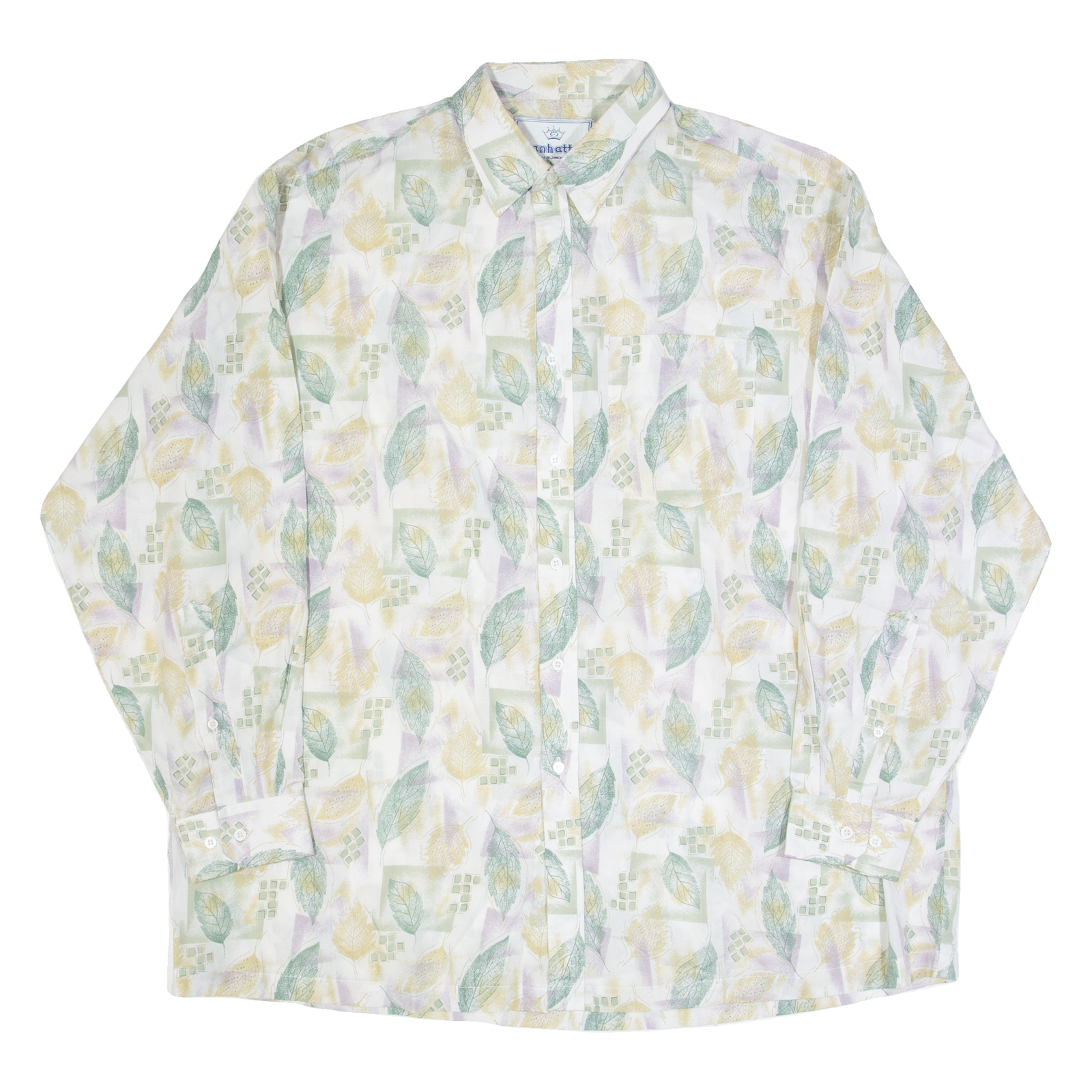 MANHATTAN Mens Shirt White 90s Floral Long Sleeve XL Refurbished - N/A refurbished available on Cerqular
