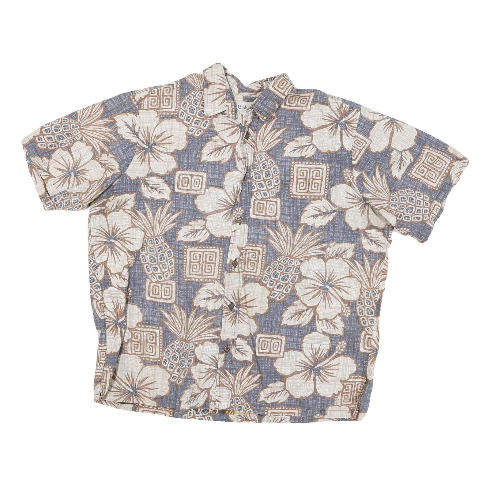 BISHOPS Mens Blue & Cream Hawaiian Shirt M Cotton Blend Summer Casual Refurbished - N/A refurbished available on Cerqular