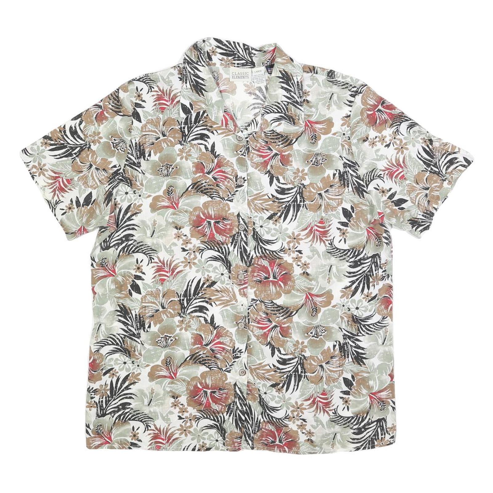 CLASSIC ELEMENTS Womens Beige & Brown Floral Printed Shirt Short Sleeve Button Refurbished - N/A refurbished available on Cerqular