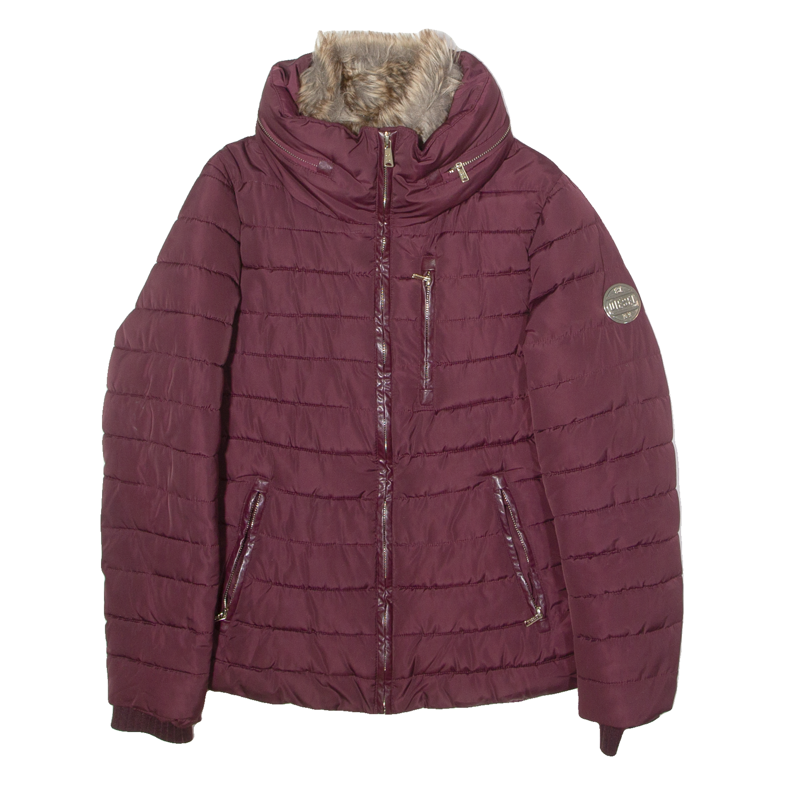 DIESEL Womens Puffer Jacket Maroon Hooded M Refurbished - N/A refurbished available on Cerqular