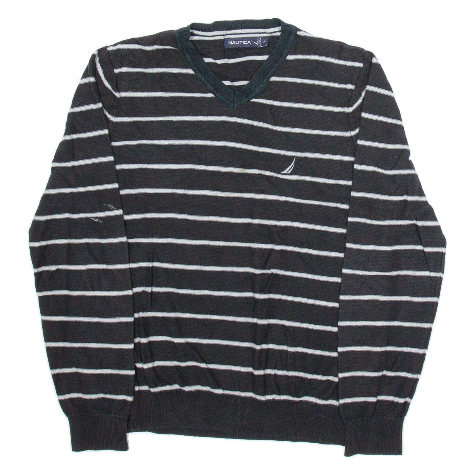 NAUTICA Womens Patterned Jumper Black Striped V-Neck Tight Knit M Refurbished - N/A refurbished available on Cerqular