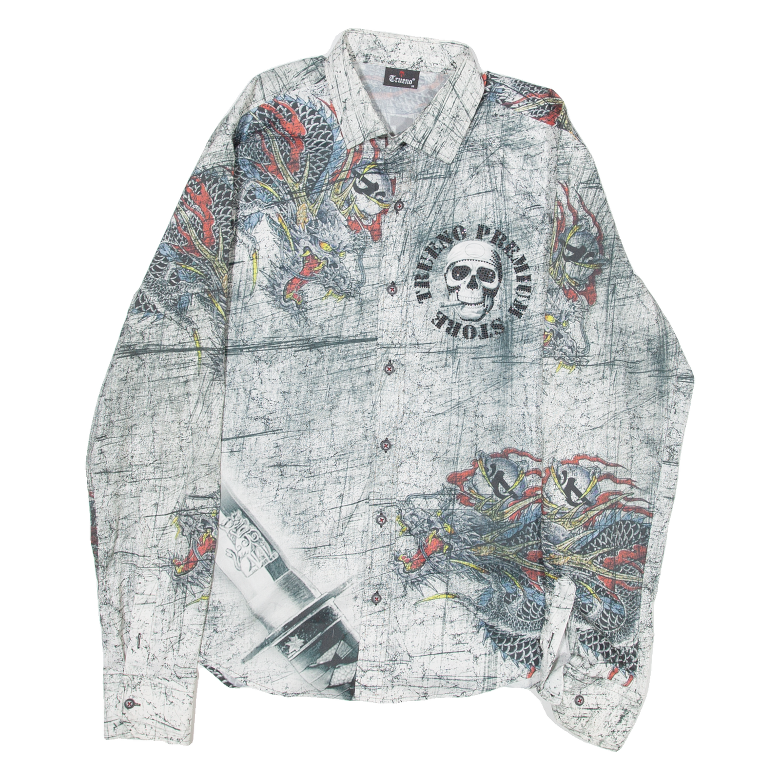Mens Shirt Grey Crazy Pattern Long Sleeve M Refurbished - N/A refurbished available on Cerqular