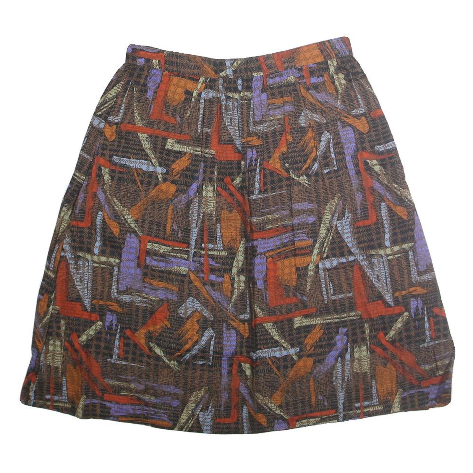 GREENWICH SQUARE Womens Brown Orange Purple Abstract Print A-Line Knee Length Refurbished - N/A refurbished available on Cerqular