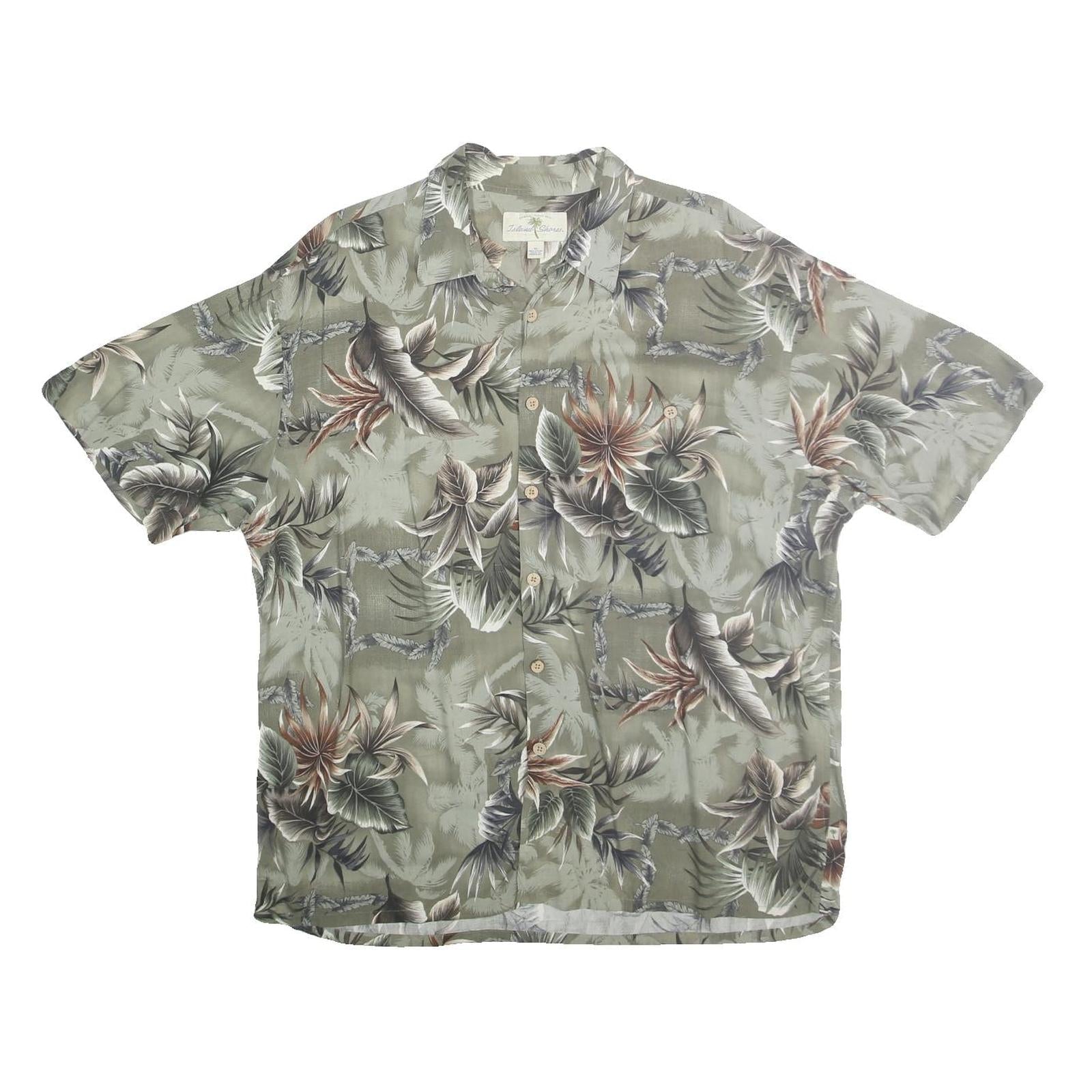 ISLAND SHORES Mens Green Floral Hawaiian Shirt XL Cotton Tropical Pattern Casual Refurbished - N/A refurbished available on Cerqular