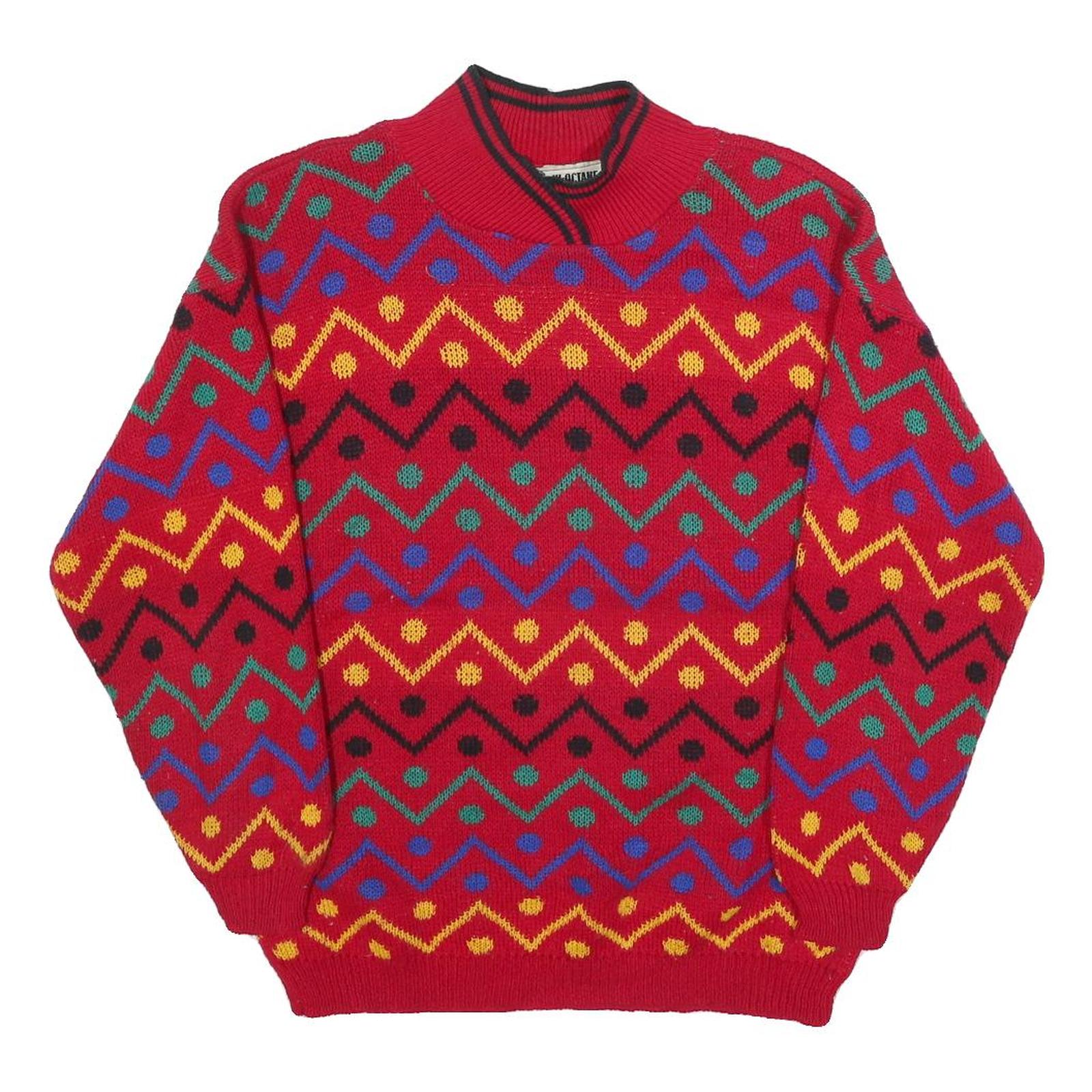 HI-OCTANE Womens Red Patterned Jumper Round Neck Basic Knit M Acrylic Comfort Refurbished - N/A refurbished available on Cerqular