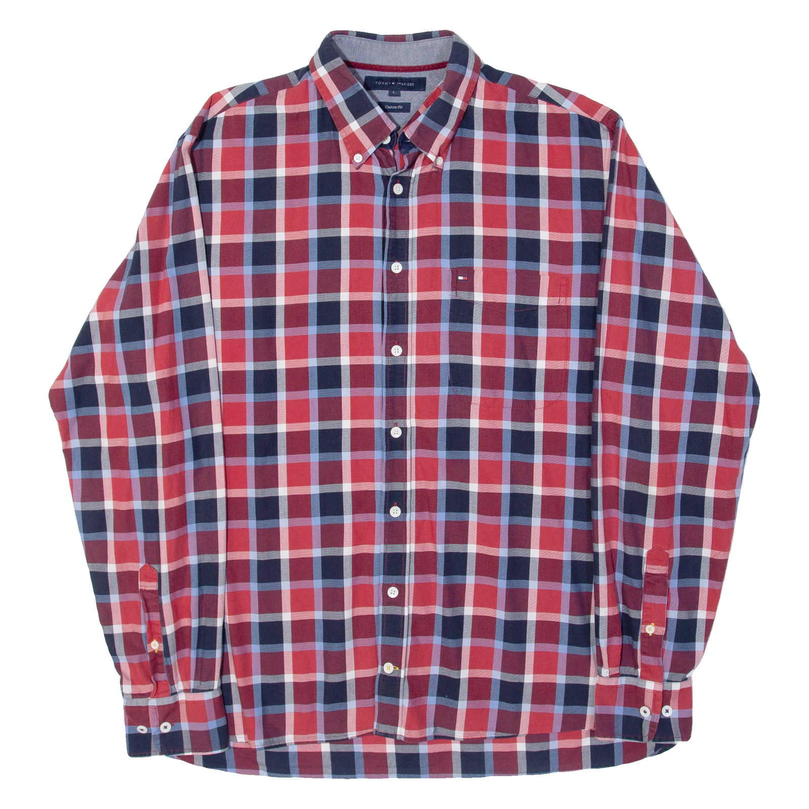 TOMMY HILFIGER Mens Shirt Red Plaid Long Sleeve L Refurbished - N/A refurbished available on Cerqular