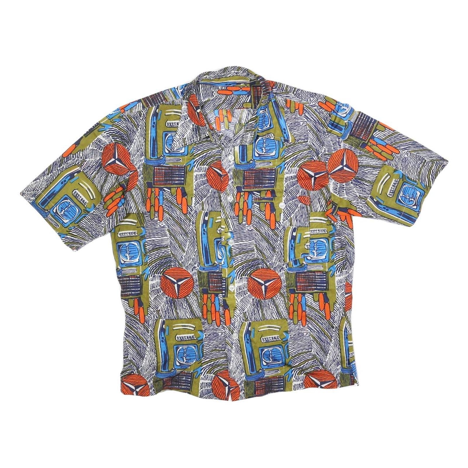 Mens Green Blue & Orange Patterned Polyester Blend Shirt S Casual Summer Button Refurbished - N/A refurbished available on Cerqular