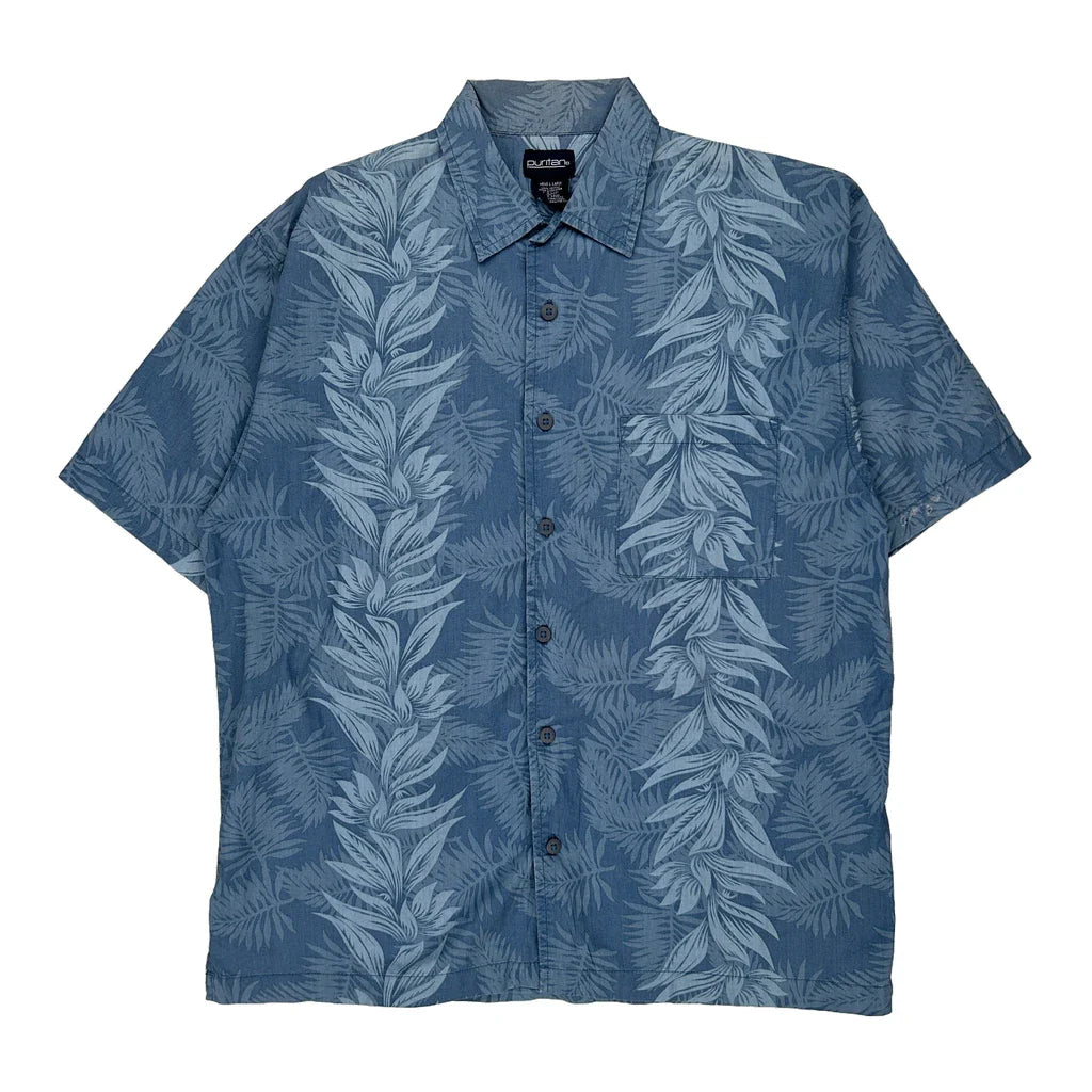 Puritan Floral Hawaiian Shirt - Large Blue Cotton Refurbished - Thrifted (note: this is a term often used to describe second- refurbished available on Cerqular