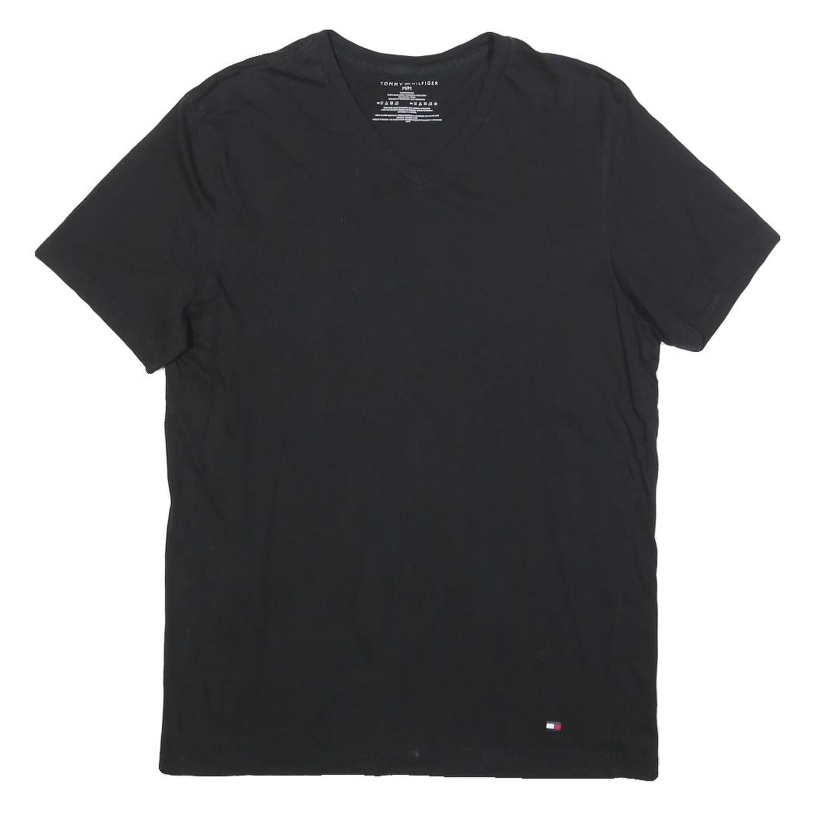 TOMMY HILFIGER Mens Black V-Neck T-Shirt M Cotton Blend Classic Casual Refurbished - N/A refurbished available on Cerqular
