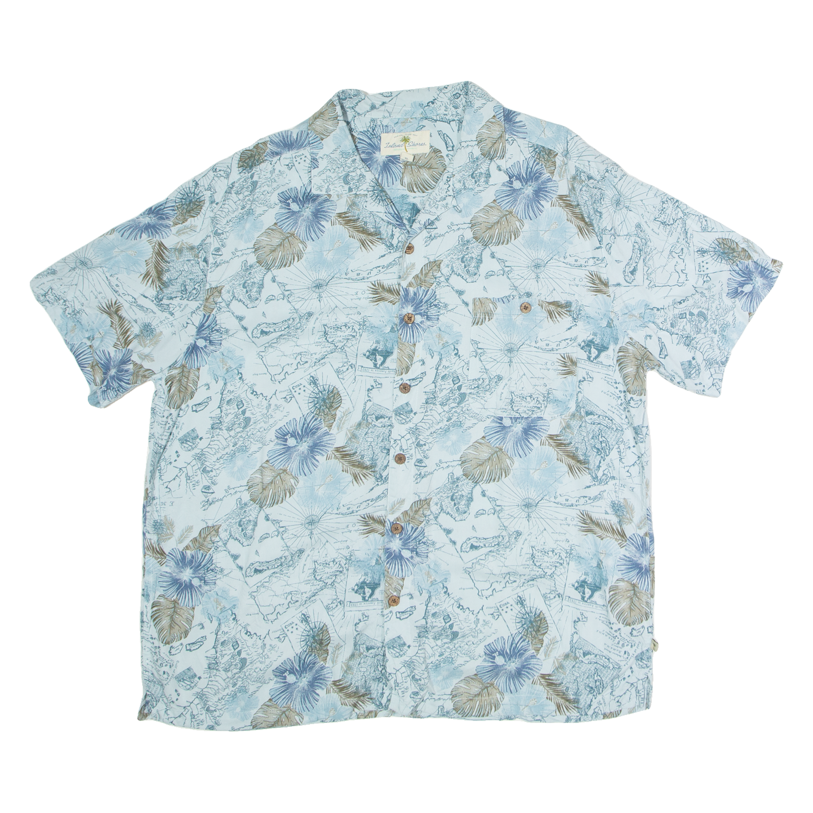 ISLAND SHORES Mens Hawaiian Shirt Blue Crazy Pattern XL Refurbished - N/A refurbished available on Cerqular