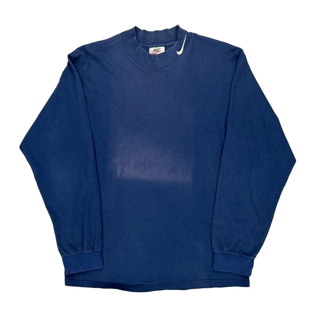 Nike Long Sleeve T-Shirt - Medium Blue Cotton Refurbished - Thrifted (note: this is a term often used to describe second- refurbished available on Cerqular