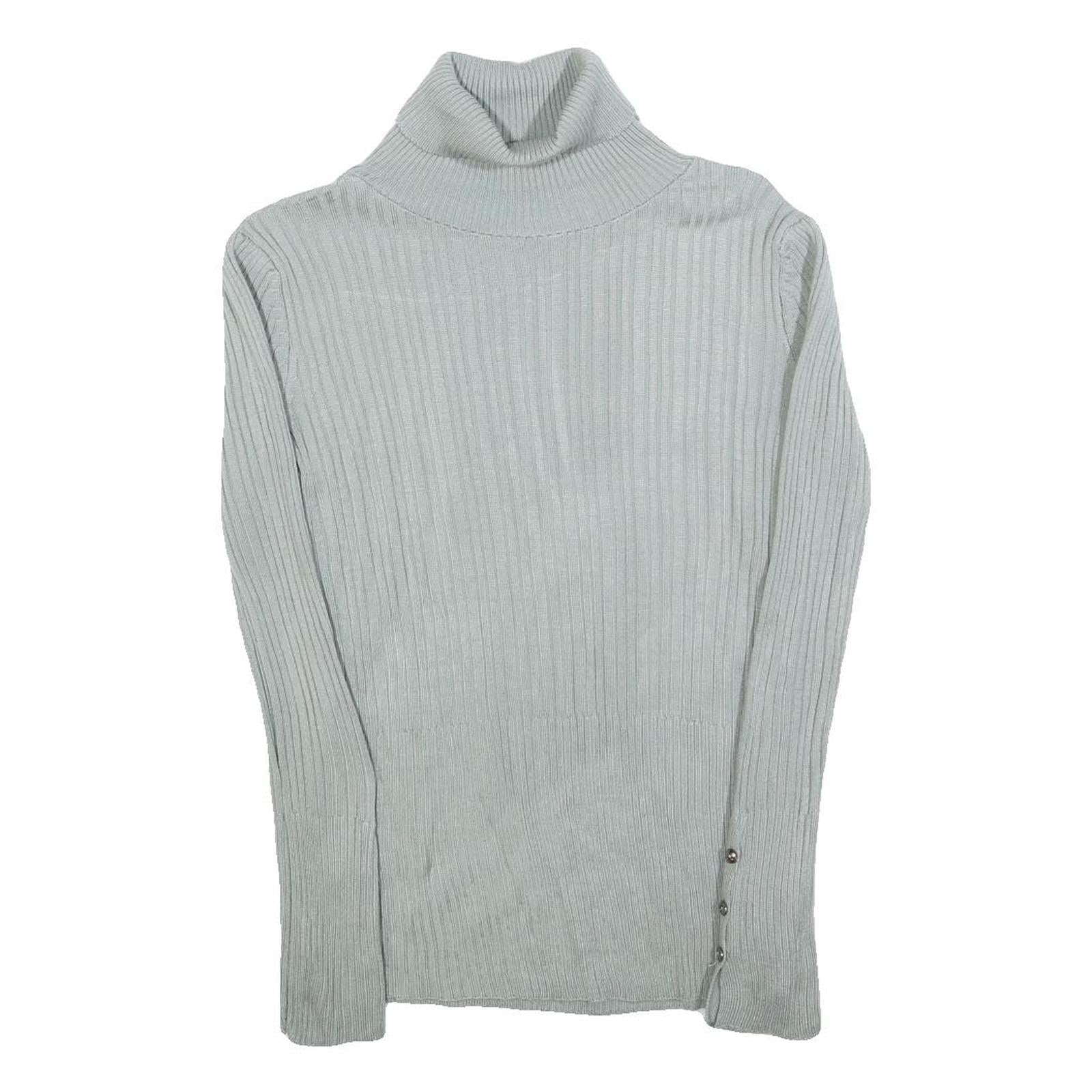 Womens Blue Plain Pullover Roll Neck Basic Knit Jumper M Ribbed Knit Silver Refurbished - N/A refurbished available on Cerqular