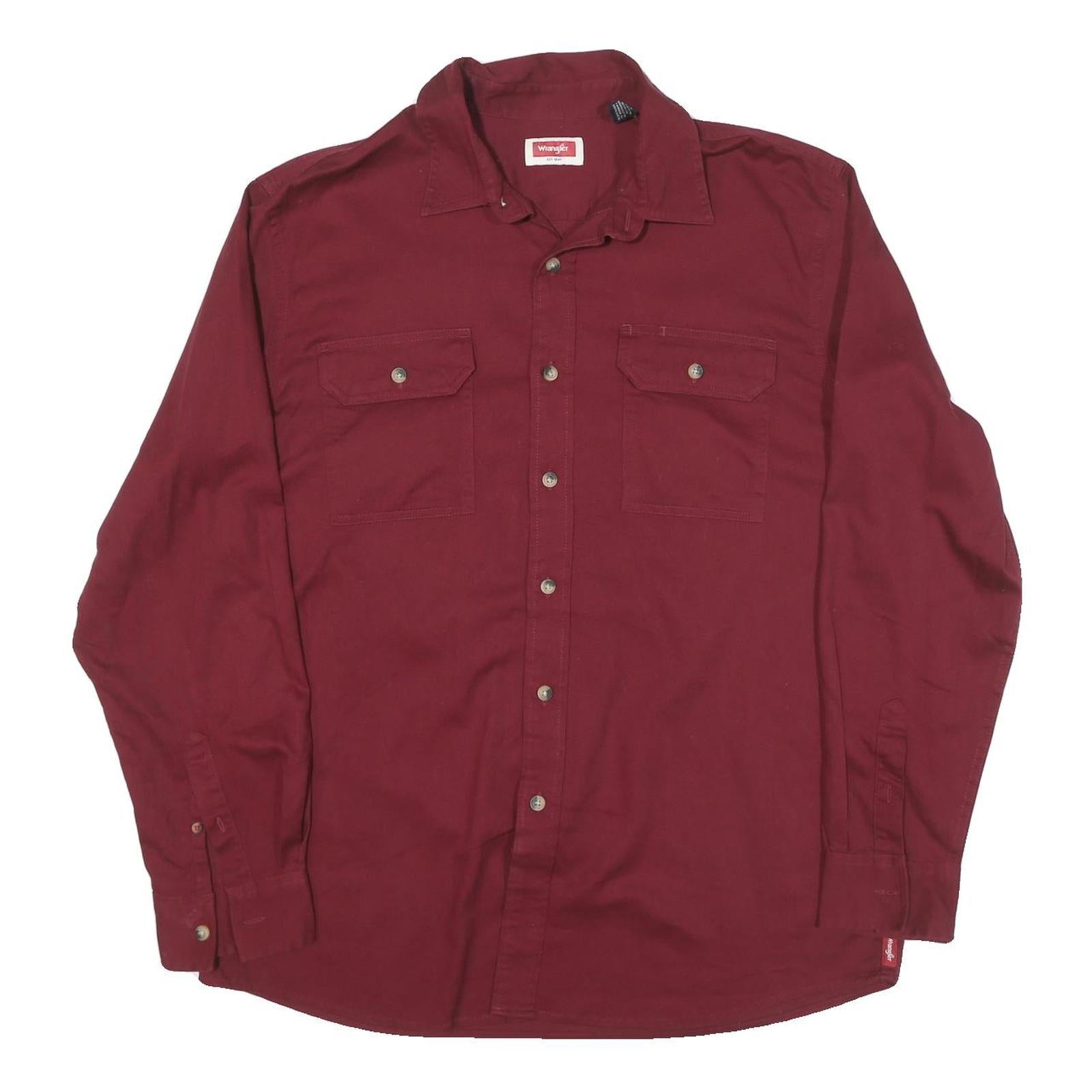WRANGLER Mens Maroon Cotton Blend Shirt L Long Sleeve Button Front Western Refurbished - N/A refurbished available on Cerqular