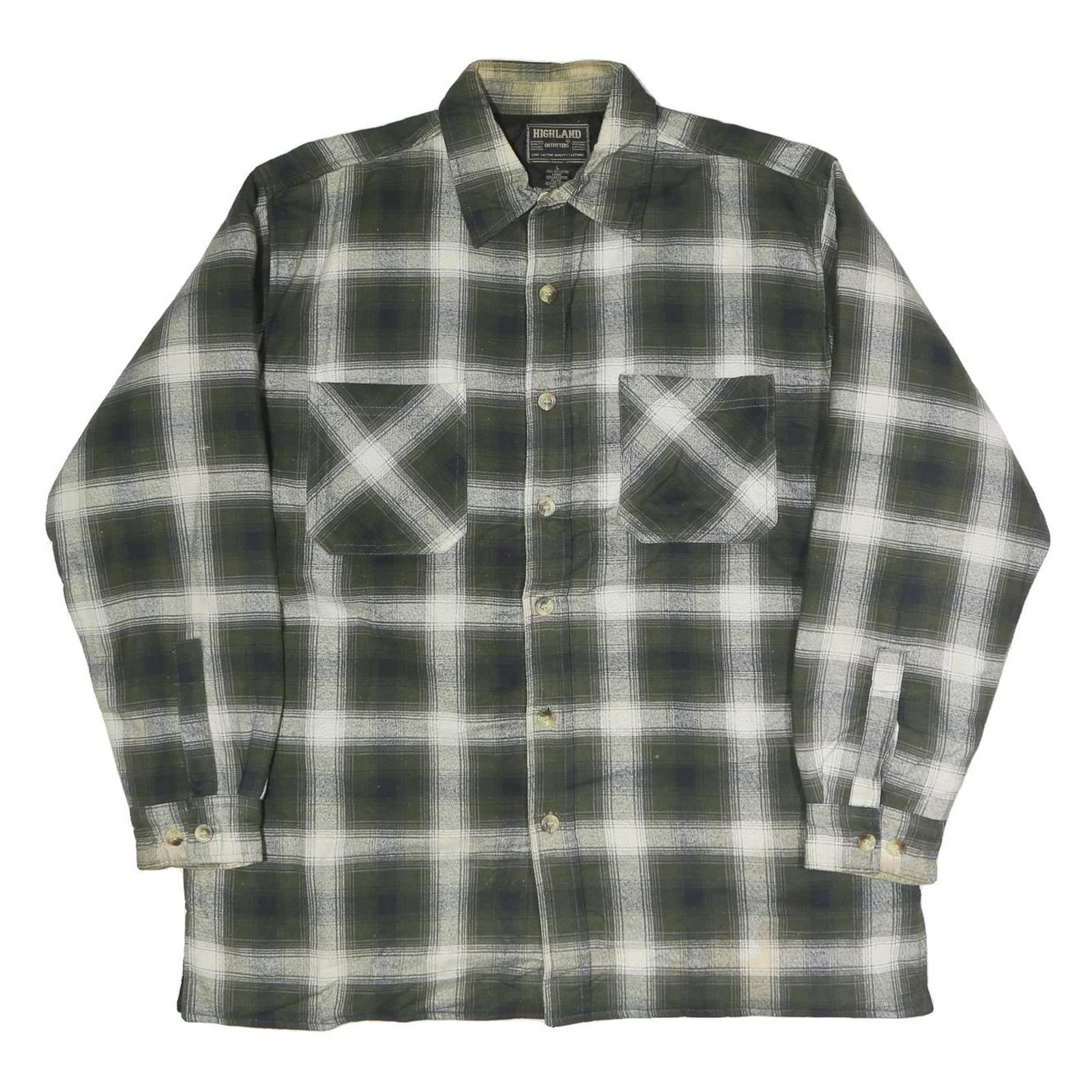HIGHLAND Mens Green & White Check Shirt L Cotton Blend Long Sleeve Casual Refurbished - N/A refurbished available on Cerqular