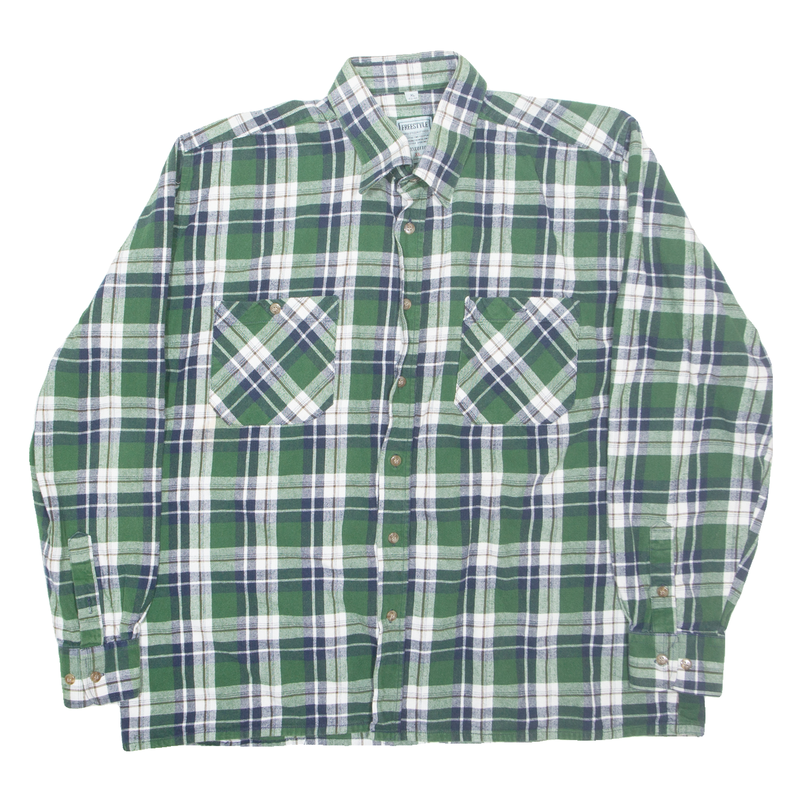 FREESTYLE Mens Shirt Green Check Long Sleeve XL Refurbished - N/A refurbished available on Cerqular