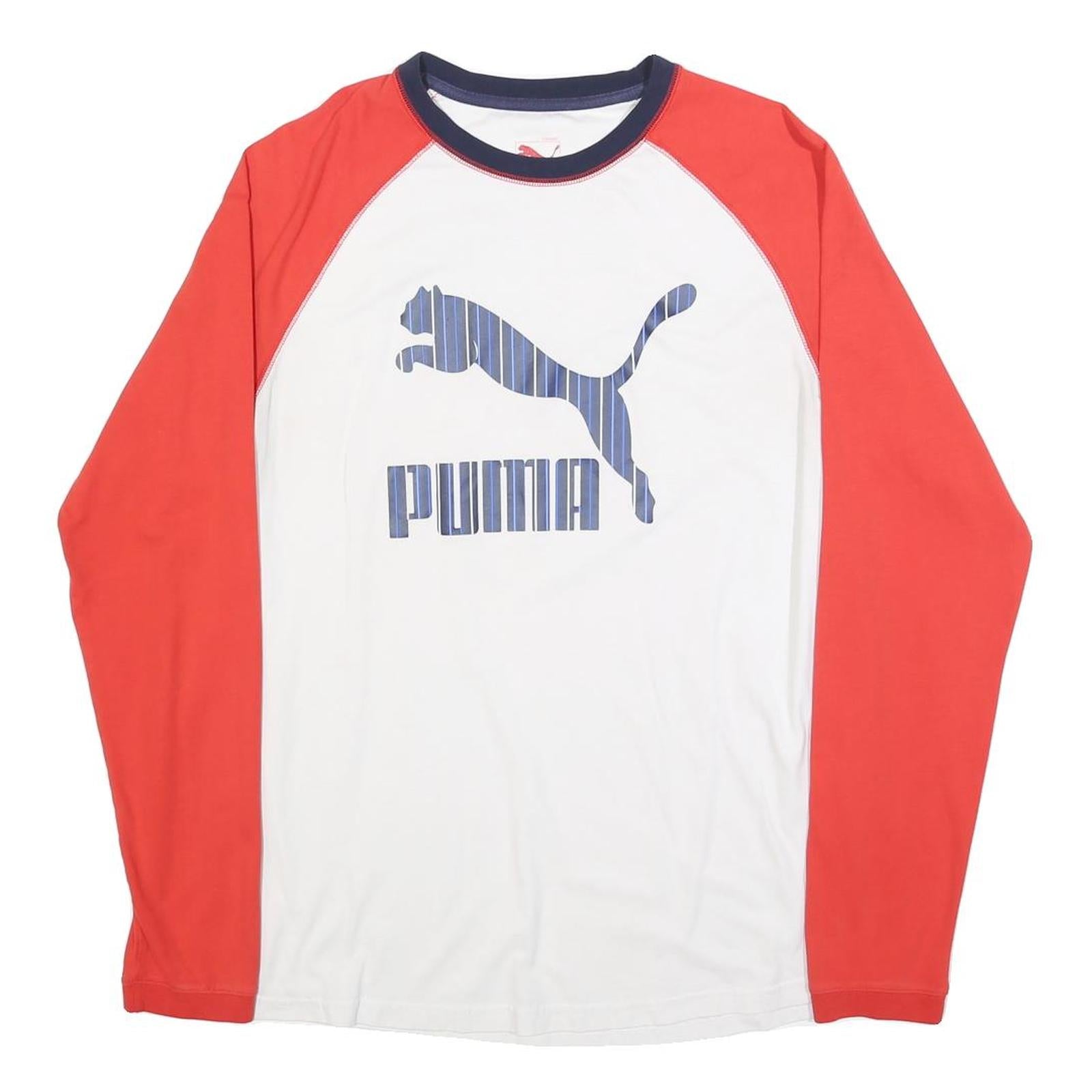 PUMA Mens White & Red Graphic T-Shirt L Long Sleeve Crew Neck Cotton Blend Refurbished - N/A refurbished available on Cerqular