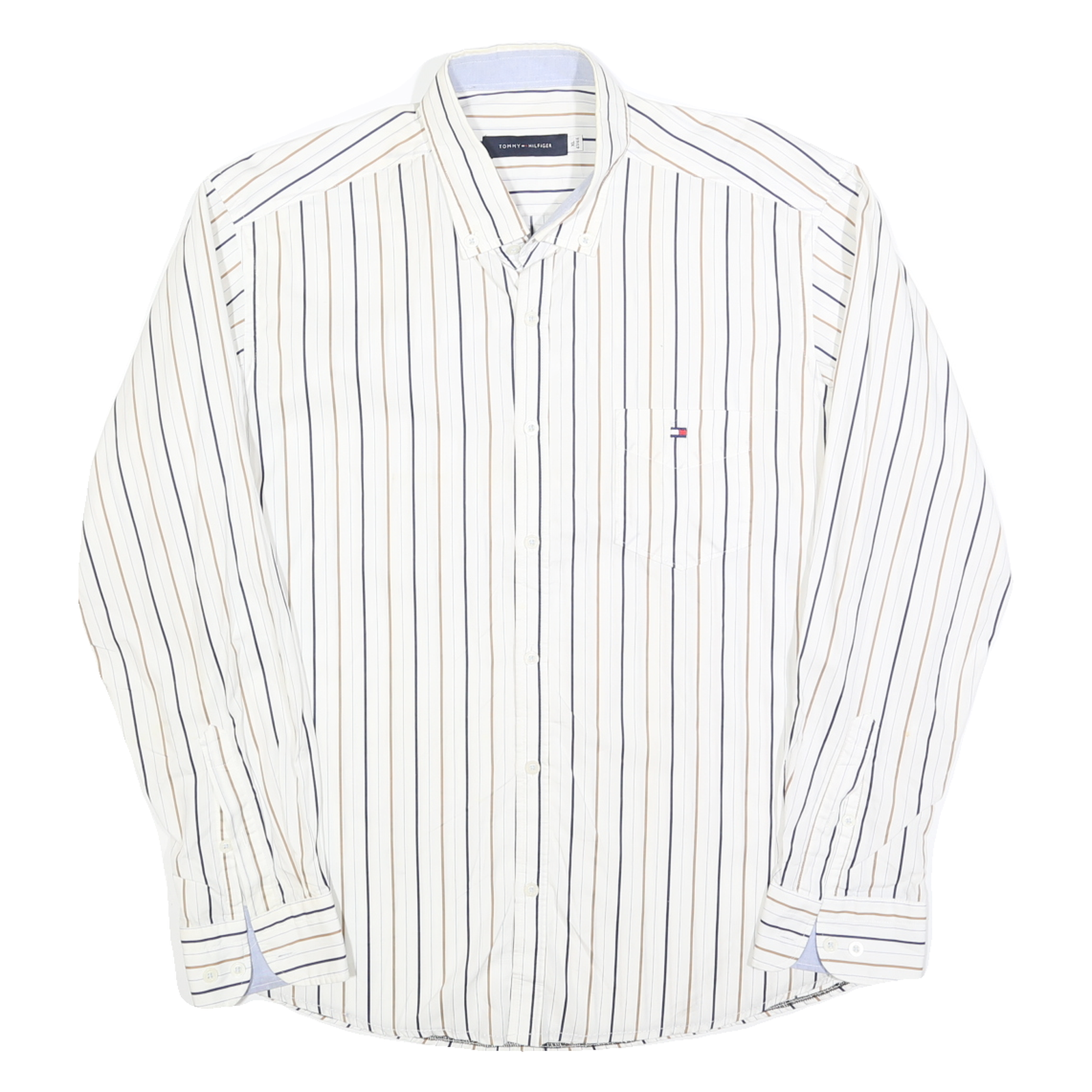 TOMMY HILFIGER Mens White & Beige Striped Shirt XL Classic Button-Down Collar Refurbished - N/A refurbished available on Cerqular