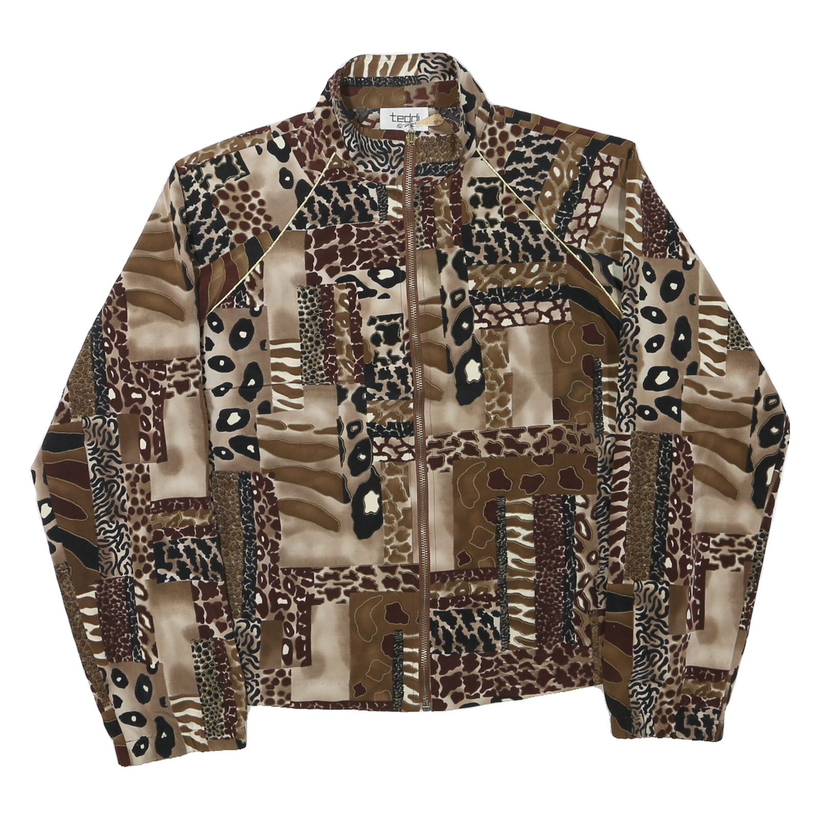 TEDDI Womens Brown Animal Print Zip Jacket L Polyester Blend Casual Outerwear Refurbished - N/A refurbished available on Cerqular