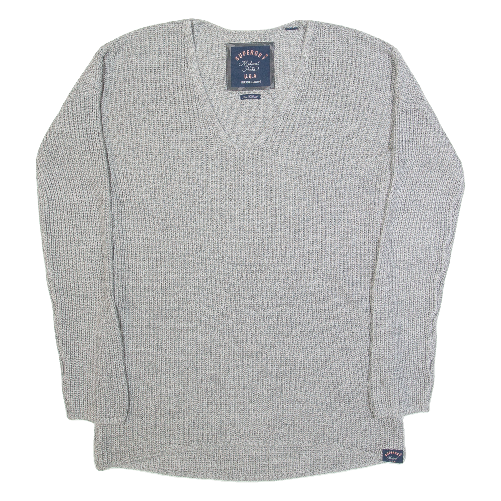 SUPERDRY Womens Jumper Grey V-Neck Tight Knit XS Refurbished - N/A refurbished available on Cerqular