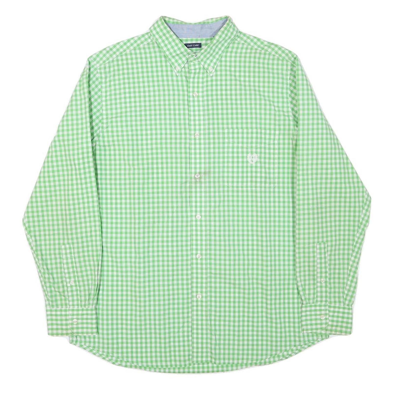 CHAPS Mens Green & White Check Shirt L Classic Button-Down Collar Long Sleeve Refurbished - N/A refurbished available on Cerqular