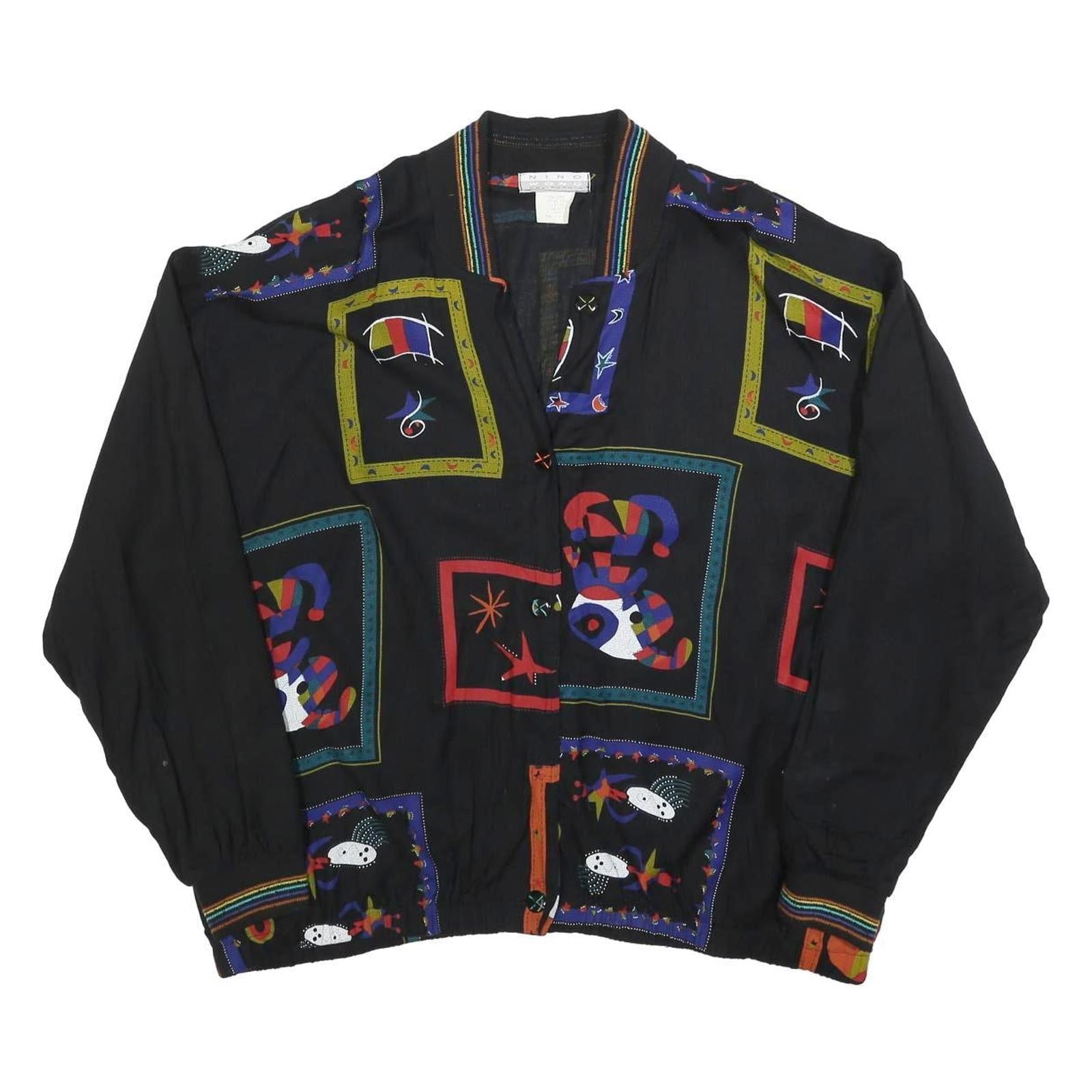 NINO WONG Womens Black Rayon Artistic Print Jacket XL Button Closure Lightweight Refurbished - N/A refurbished available on Cerqular