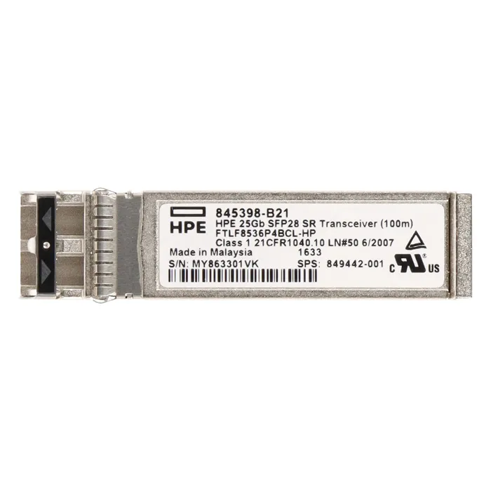 HP 845398-B21 | 25Gb/s 25GBase-SR Multi-Mode Fibre 850nm 100m LC Connector SFP28 Transceiver Module Refurbished - Hewlett-Packard (ou HP en abrégé) refurbished available on Gotodirect