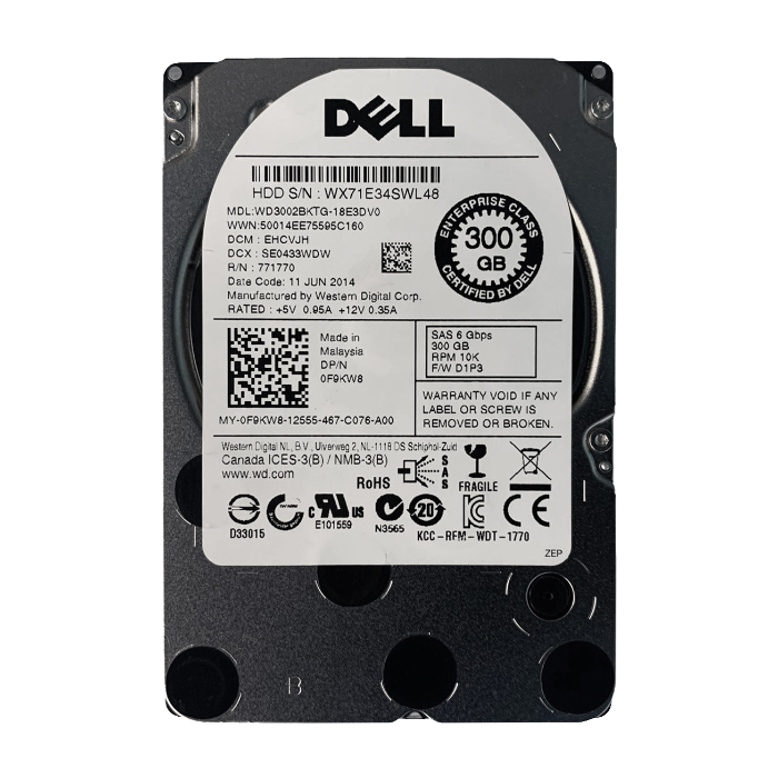 Dell 0F9KW8 | 300GB 10000RPM SAS 6Gb/s Hot-Pluggable 2.5-Inch Hard Drive for PowerEdge Server Refurbished - Dell refurbished available on Gotodirect