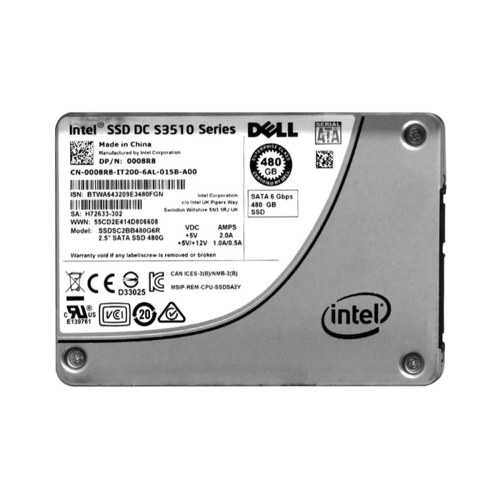 Dell 0008R8 | 480GB Multi-Level Cell SATA 6Gb/s Hot-Pluggable Read Intensive 2.5-Inch Solid State Drive Refurbished - Dell refurbished available on Gotodirect