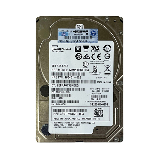 HP 765468-004 | 2TB 7200RPM SATA 6Gb/s 512e 2.5-Inch Hard Drive with Smart Carrier Refurbished - Hewlett-Packard (ou HP en abrégé) refurbished available on Gotodirect