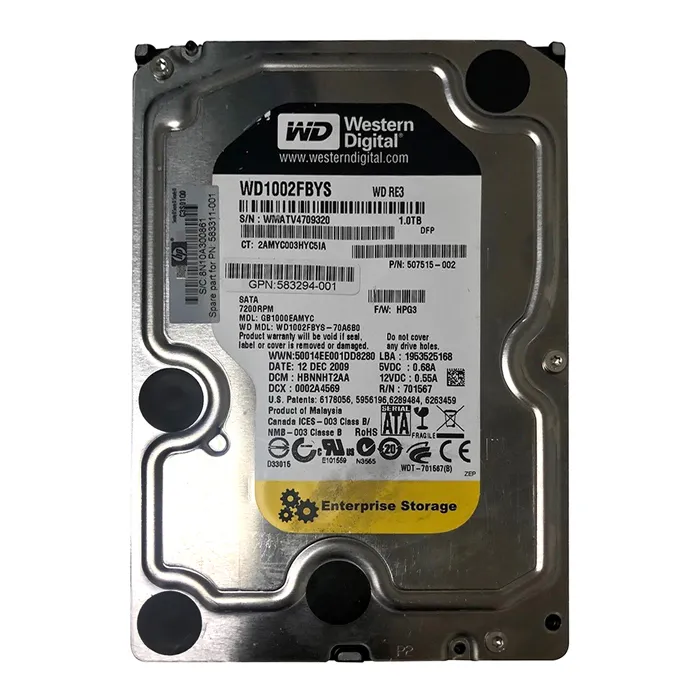 HP 507515-002 | 1TB 7200RPM SATA 3Gb/s LFF Hot-Pluggable 3.5-inch Hard Drive for Gen1/7 ProLiant Server & Storage Array Refurbished - Hewlett-Packard (ou HP en abrégé) refurbished available on Gotodirect