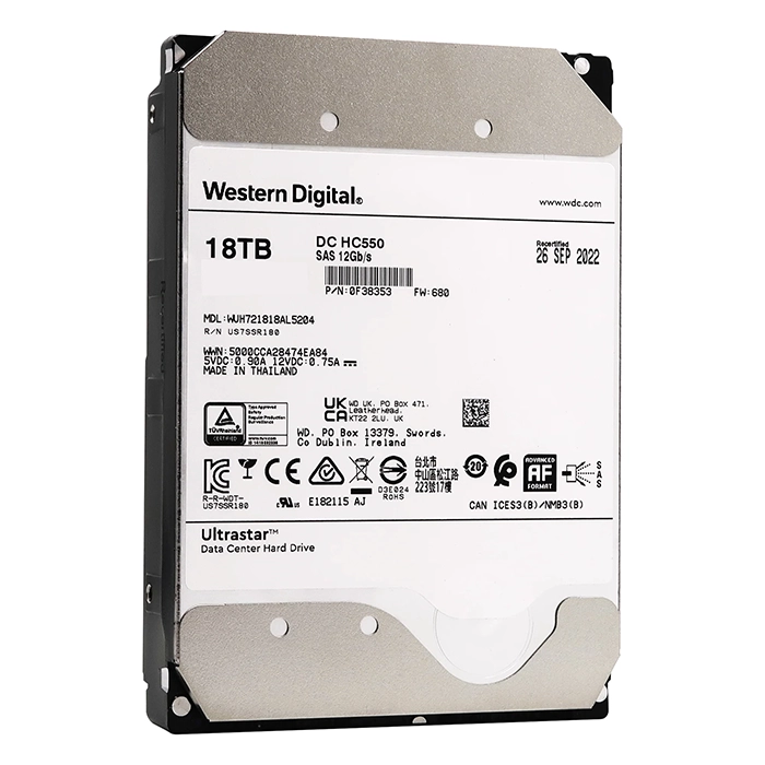 Western Digital WUH721818AL5204 | Ultrastar DC HC550 18TB 3.5-inch 12GB/s SAS 7200RPM 512MB Cache 512e/4Kn SE Data Center Hard Drive Refurbished - Western Digital refurbished available on Gotodirect