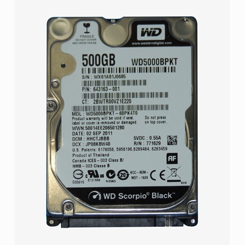 HP 643163-001 | 500GB 7200RPM SATA 3Gb/s 16MB Cache 2.5-inch Hard Drive for EliteBook 8560p Laptop Refurbished - Hewlett-Packard (ou HP en abrégé) refurbished available on Gotodirect