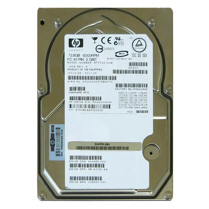Buy HP 344970-001 | 73GB 15000RPM Fibre Channel 2Gb/s Hot-Pluggable Dual Port 3.5-inch Hard Drive Refurbished - $102.59 HP 344970-001 | 73GB 15000RPM Fibre Channel 2Gb/s Hot-Pluggable Dual Port 3.5-inch Hard Drive Refurbished - Hewlett-Packard (ou HP en abrégé) refurbished available on Gotodirect