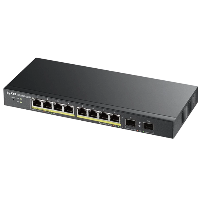 ZyXEL GS1900-10HP | 10 x Ports PoE+ 10/100/1000Base-T + 2 x SFP Ports Layer 2 Managed 1U Rack-mountable Smart Switch Refurbished - Zyxel refurbished available on Gotodirect