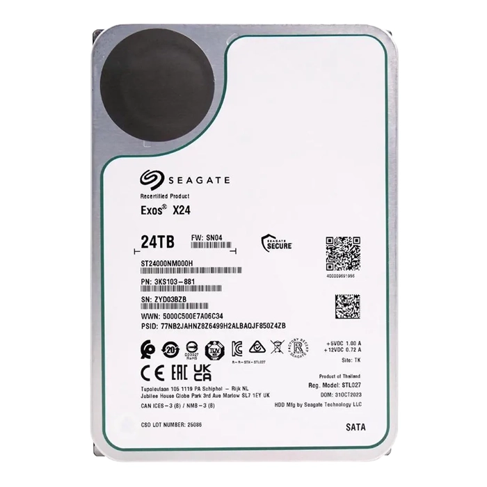 Seagate ST24000NM000H | Exos X24 24TB 7200RPM SATA 6Gb/s 512MB Cache 512e/4kn 3.5-Inch Enterprise Hard Drive Refurbished - Seagate refurbished available on Gotodirect