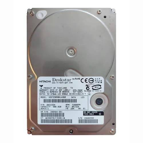 HP 390404-001 | 500GB 7200RPM SATA 3Gb/s NCQ 16MB Cache Hot-Pluggable 3.5-inch Hard Drive Refurbished - Hewlett-Packard (ou HP en abrégé) refurbished available on Gotodirect