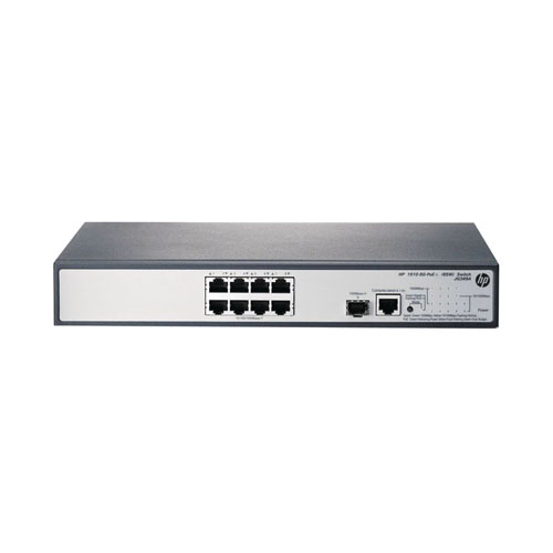 HP JG349-61001 | OfficeConnect 1910 Series 1910-8G-PoE+ (65W) 8 x RJ-45 PoE+ 10/100/1000Base-T and 1 x SFP (mini-GBIC) Ports Layer 3 Managed Gigabit Ethernet Network Switch Refurbished - Hewlett-Packard (ou HP en abrégé) refurbished available on Gotodirect