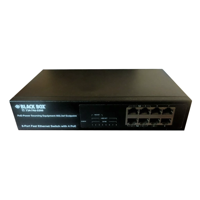 Black Box LPB208A-R2 | NIB-8-Port Unmanaged 10/100 Fast Ethernet Switch wih 4 PoE Ports Refurbished -  refurbished available on Gotodirect