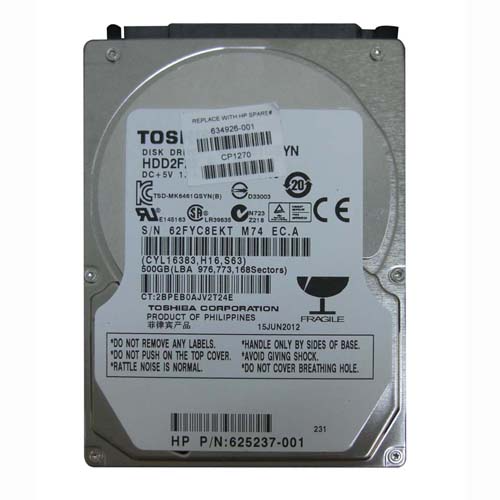 Buy HP 634926-001 | 500GB 7200RPM SATA 3Gb/s 16MB Cache 2.5-inch Hard Drive Refurbished - $268.00 HP 634926-001 | 500GB 7200RPM SATA 3Gb/s 16MB Cache 2.5-inch Hard Drive Refurbished - Hewlett-Packard (ou HP en abrégé) refurbished available on Gotodirect
