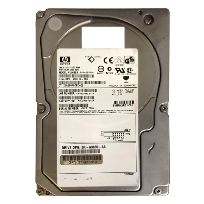 HP 286712-006 | 146GB 10000RPM Ultra-320 SCSI Hot-Pluggable LVD 80-Pin 3.5-Inch Hard Drive Refurbished - Hewlett-Packard (ou HP en abrégé) refurbished available on Gotodirect