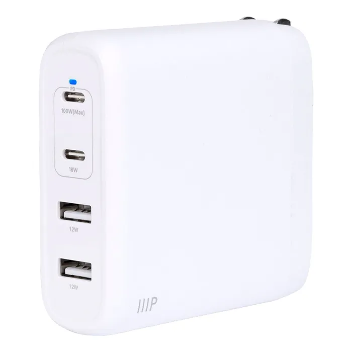 Monoprice 41986 | USB-C Charger 100W 4-port PD GaN Technology Foldable Wall Charger for MacBook Pro/Air iPad Pro iPhone 16/15/14/Plus/Pro/Pro Max Refurbished -  refurbished available on Gotodirect