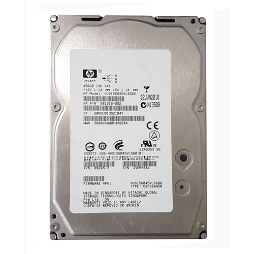 HP 581316-002 | 450GB 15000RPM SAS 6Gb/s Dual Port Hot Swappable 3.5-Inch Hard Drive Refurbished - Hewlett-Packard (ou HP en abrégé) refurbished available on Gotodirect