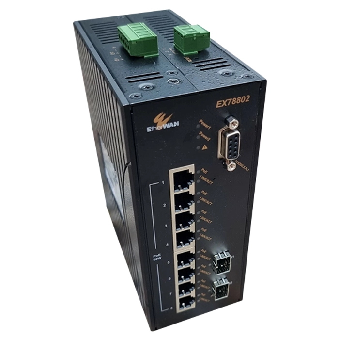 Etherwan EX78802-0VBT | 8-Ports Gigabit Ethernet PoE with 2-Ports Gigabit Ethernet SFP Hardened Managed Ethernet Switch Refurbished -  refurbished available on Gotodirect