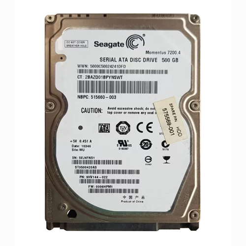HP 515660-003 | 500GB 7200RPM SATA 3Gb/s 16MB Cache 2.5-inch Hard Drive Refurbished - Hewlett-Packard (ou HP en abrégé) refurbished available on Gotodirect
