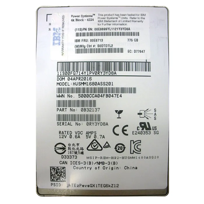 Buy IBM 00E8713 | 775GB eMLC SAS 12Gb/s (4K) 2.5-Inch Internal Solid State Drive for pSeries Servers Refurbished - $306.30 IBM 00E8713 | 775GB eMLC SAS 12Gb/s (4K) 2.5-Inch Internal Solid State Drive for pSeries Servers Refurbished - refurbished available on Gotodirect