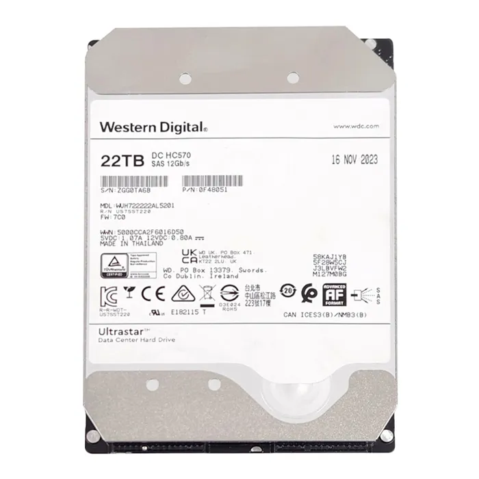 Western Digital WUH722222AL5201 | Ultrastar DC HC570 22TB 3.5-inch 12GB/s SAS 7200RPM 512MB Cache 512e/4Kn SED Data Center Hard Drive Refurbished - Western Digital refurbished available on Gotodirect
