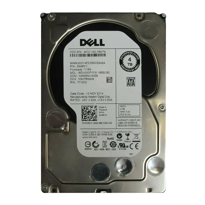 Dell N36YX | 4TB 7200RPM SATA 6Gb/s Hot-Pluggable 64MB Cache (512n) 3.5-Inch Hard Drive for PowerEdge Server & PowerVault Storage Array Refurbished - Dell refurbished available on Gotodirect